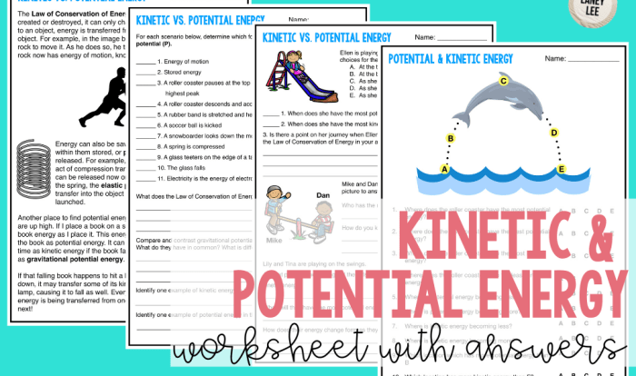 Potential energy and kinetic energy worksheet with answers