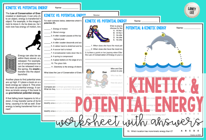 Potential energy and kinetic energy worksheet with answers